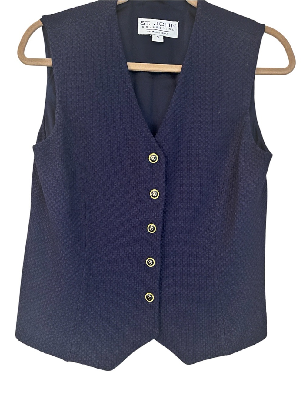 St. John Collection by Marie Gray Knit Tailored Vest size S Navy Blue